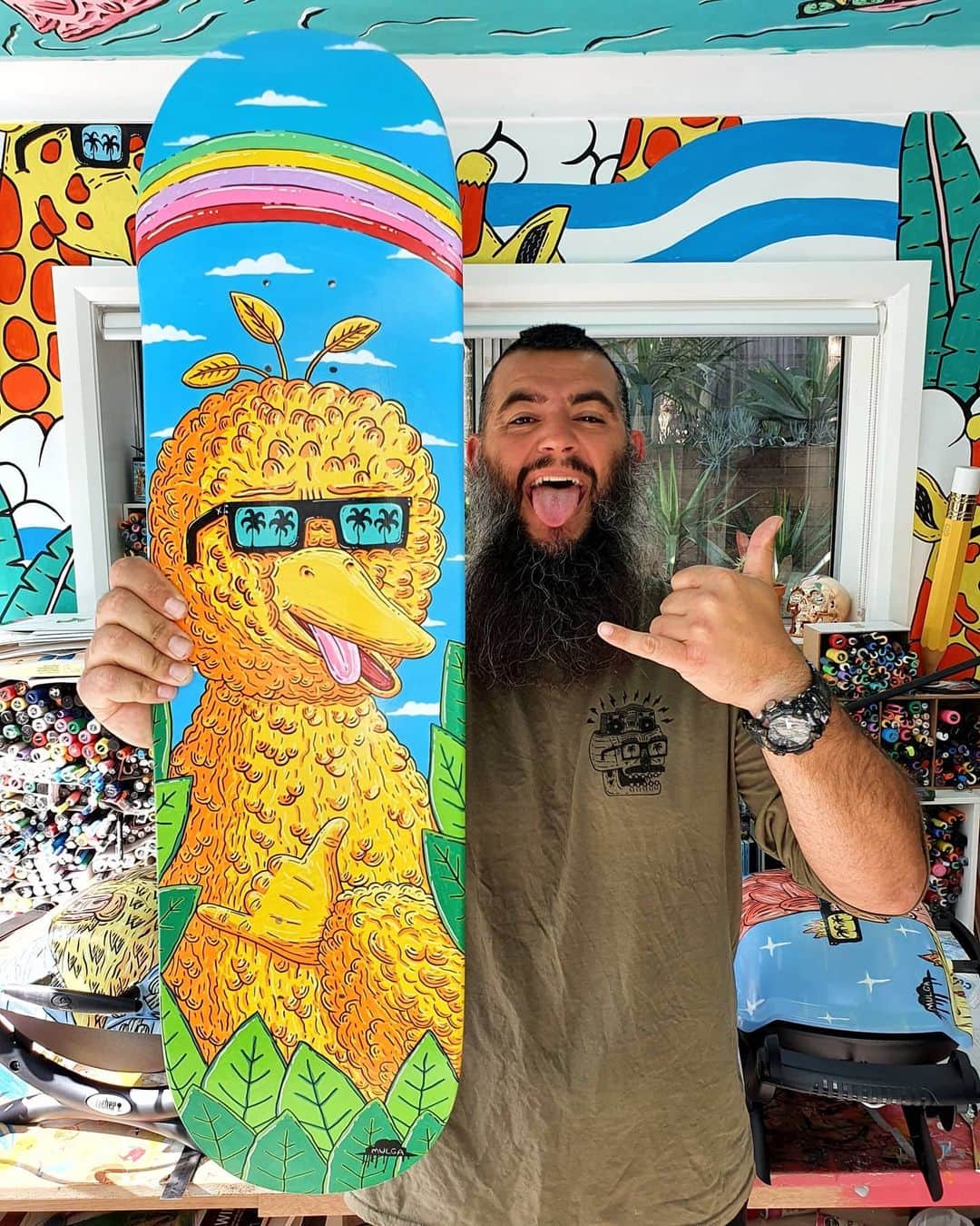 MULGAさんのインスタグラム写真 - (MULGAInstagram)「My Big Bird Shakas skatedeck is now up for auction online! 🐦🤙🌈🛹. ⁣ ⁣ Hit up the link in my bio to place your bid.⁣ ⁣ 100% of the sale price goes to building a life changing @MossFoundationSkaters permanent clean water scheme in Southern East Africa. ⁣ ⁣ You can see Big Bird in person and hundreds of other boards from today at the artshow in Melbourne. ⁣ ⁣ Off peak Covid Safe physical viewings. ⁣ MOSS wants to keep you safe & obey the Covid rules 🦠😷✅ ⁣ ⁣ Physical Gallery Viewing Times:⁣ Fri 27th Nov.  10am - 8:30pm⁣ Sat 28th Nov.  11am -6pm⁣ Sun 29th Nov. 11am -6pm⁣ Mon 30th Nov. 10am - 6pm⁣ Tue 1st Dec.  10am – 6pm⁣ Wed 2nd Dec. 10am - 6pm⁣ Thur 3rd Dec.  10am - 8:30pm⁣ Friday 4th Dec. 10am - 9:30pm⁣ Grand Finale Fri Dec 4th from 6:30pm⁣ ⁣ 🧲 MAGNET GALLERY 🧲 ⁣ SC G19, The District.⁣ 1/1 Wharf St, Docklands, Victoria, 3008. Australia⁣ (Near the Star Wheel & CostCo)⁣ @magnetgalleries⁣ Free tram from CBD⁣ Tram stop D11⁣ Tram routes 70, 86 & City Circle ⁣ Plenty of parking too!⁣ ⁣ Covid restrictionists apply to the number of people in the gallery at any one time. ⁣ So walk into the gallery all week, then bid on line.⁣ ⁣ #mulgatheartist #MossDeckArtShow #MossFoundationSkaters」11月27日 5時15分 - mulgatheartist