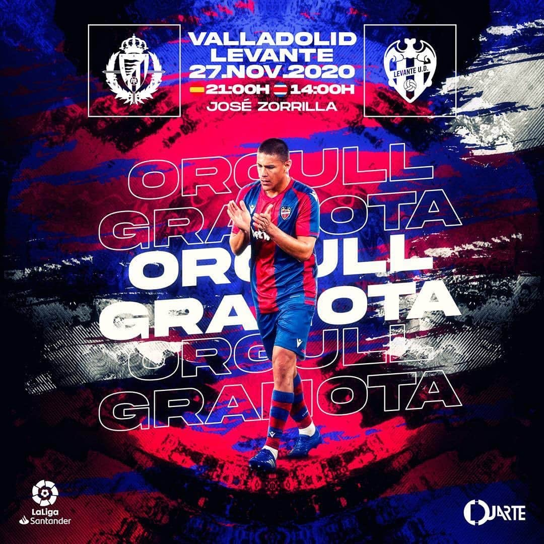 オスカル・デュアルテのインスタグラム：「.@levanteud 🔵🔴🐸  ‬ ‪🆚 @realvalladolid .‬ ‪🏆 LaLiga Santander . ‪⚽️ Jornada 11...‬ ‪🏟 José Zorrilla .‬ ‪📅 Viernes 27 Noviembre.‬ ‪⏰ 21:00h 🇪🇸 14:00h 🇨🇷‬」