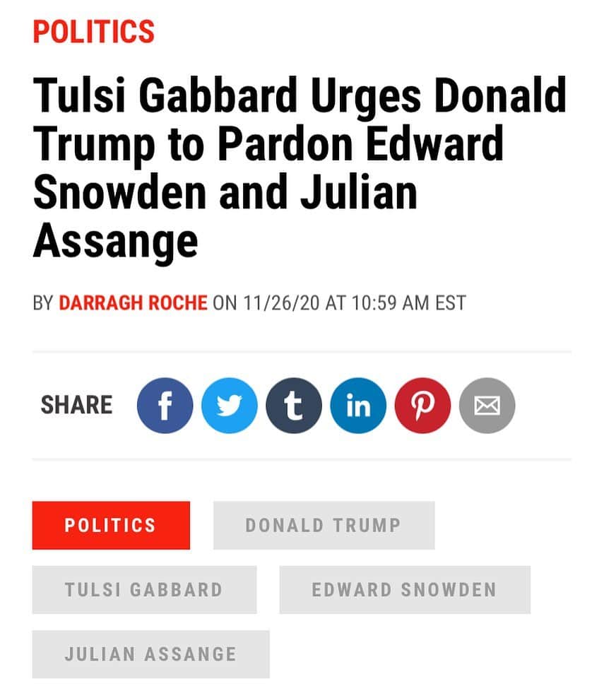 WikiLeaksさんのインスタグラム写真 - (WikiLeaksInstagram)「@tulsigabbard urges @realdonaldtrump to pardon @that_snowden and #JulianAssange」11月27日 6時45分 - wikileaks