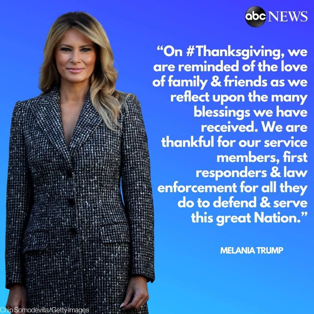 ABC Newsさんのインスタグラム写真 - (ABC NewsInstagram)「First lady Melania Trump shared a Thanksgiving message on Twitter expressing gratitude to military service members and first responders “for all they do to defend & serve this great Nation.”」11月27日 8時21分 - abcnews