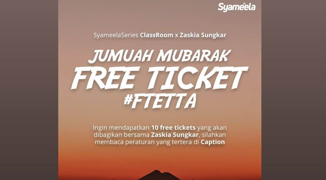 Zaskia Sungkarさんのインスタグラム写真 - (Zaskia SungkarInstagram)「Bismillah,   Aku pengen kasih 10 tiket gratis untuk temen-temen supaya bisa ikutan SyameelaSeries ClassRoom Season 2 "FROM THE EARTH TO THE ARSY" bersama Ustadz Abu Bassam @oemar_mita   Caranya gampang banget:  1. Komen di postingan ini dan beri tahu alasannya kenapa harus kamu yang aku pilih untuk jadi salah satu pemenang untuk ikutan kelas ini?  2. Dan sampaikan juga komitmen kamu kalo kamu bisa hadir online di setiap malam sehabis Isya jam 19.30 mulai tanggal 18 Desember 2020 sampai tanggal 3 Januari 2021. 3. Mention 5 temen kamu dan kasih tau mereka betapa pentingnya untuk memperbaiki dan menjaga sholat kita 4. Repost di IG story dan mention ustadz @oemar_mita @zaskiasungkar dan @syameelaseries 5. InsyaAllah, Jumat depan aku pilih 10 pemenang yang InsyaAllah mendapatkan free ticket seharga Rp. 200ribu setiap tiketnya.   Barakallah fiikum, semoga kita bisa sama-sama belajar di kelas #FTETTA bersama ustadz Abu Bassam @oemar_mita ya, InsyaAllah.  #SyameelaSeriesClassRoomSeason2 #AbuBassam #OemarMita #FTETTA」11月27日 20時59分 - zaskiasungkar15