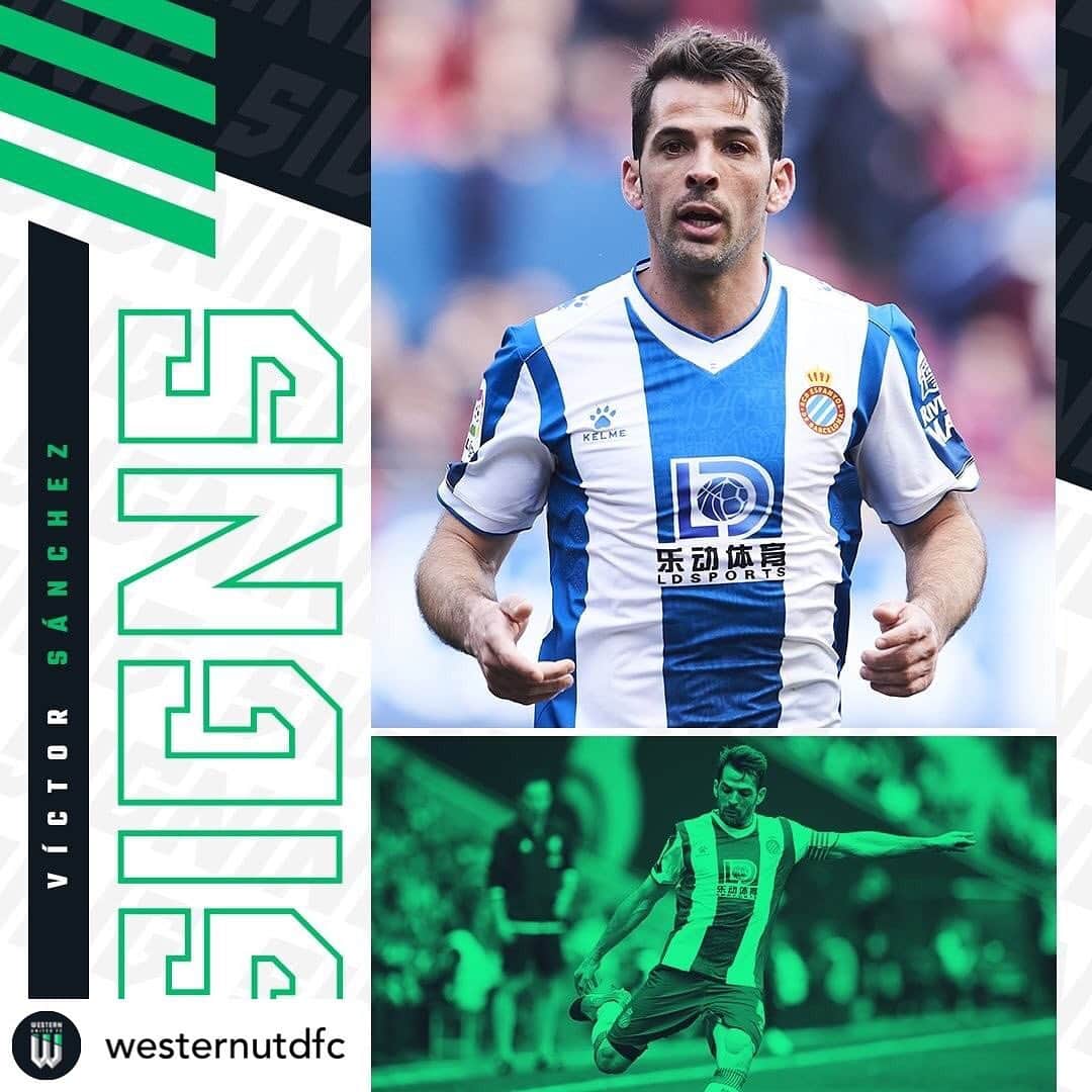 ビクトル・サンチェス・マタのインスタグラム：「Con muchas ganas de empezar este nuevo reto!! 💚🖤 Posted @withregram • @westernutdfc ¡Hola Víctor! We've signed Spanish midfielder Víctor Sánchez for the next two seasons! Swipe up in our story for details. #RiseUp #WUFC」
