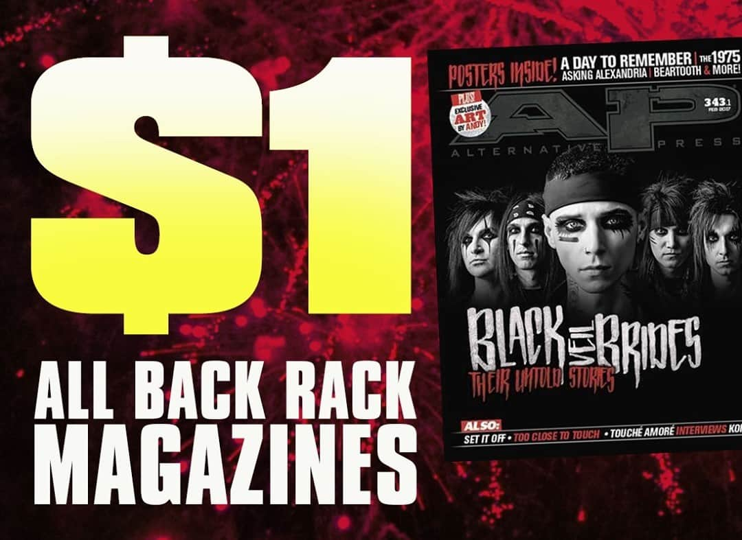 Alternative Pressさんのインスタグラム写真 - (Alternative PressInstagram)「BLACK FRIDAY!! Get all magazines featuring your favorite artists such as Motionless In White, Black Veil Brides, Fall Out Boy and more for just $1⁠ LINK IN BIO⁠ .⁠ .⁠ .⁠ #blackveilbrides #bvb #andyblack #falloutboy #fob #motionlessinwhite #miw #mychemicalromance #mychem #mcr #machinegunkelly #mgk #yungbud #idkhow #idkhbtfm #altpress #alternativepress #blackfriday #blackfridaysales #blackfridayshopping #cybermonday #cybermondaysales⁠」11月28日 5時02分 - altpress