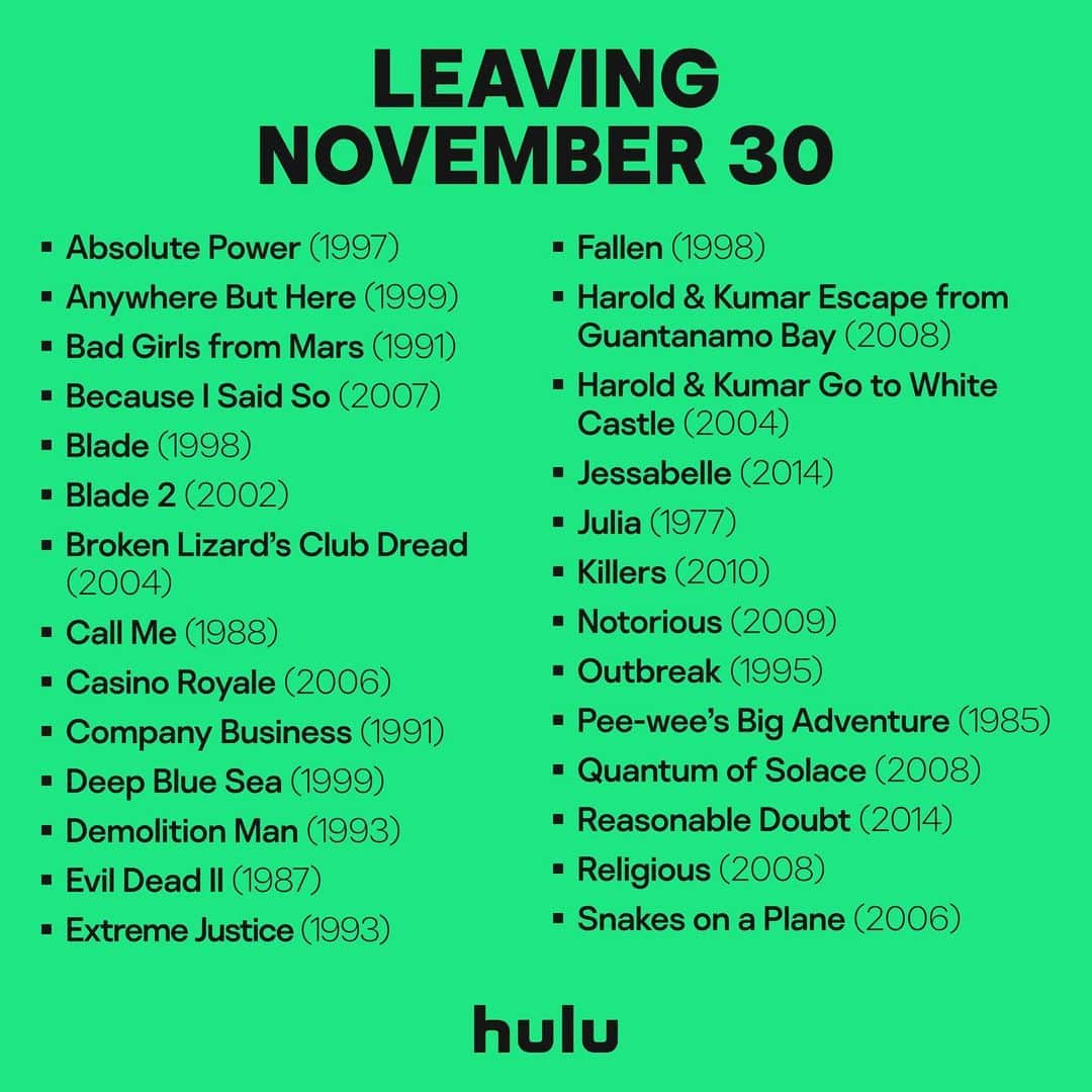 Hulu Home of Emmy-winningさんのインスタグラム写真 - (Hulu Home of Emmy-winningInstagram)「The month is almost over, and so are these titles. Get streaming! 👀」11月28日 5時56分 - hulu