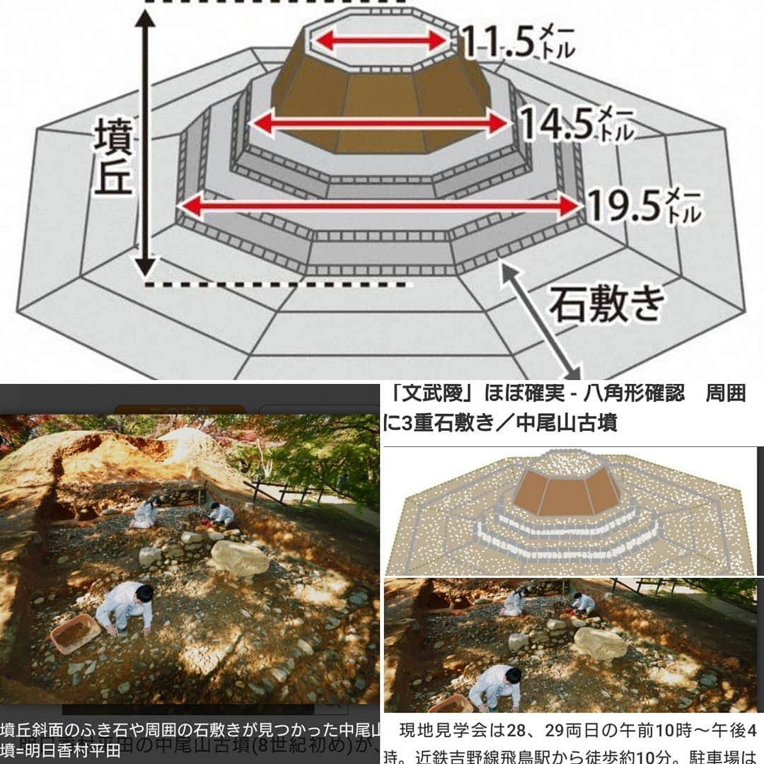 和田益典さんのインスタグラム写真 - (和田益典Instagram)「◆ ぬぉぉ、これは行かねば！ . . ２週連続で著名な古墳の発掘現場の公開とは、、、なんとも贅沢な次第。 . しかも２週とも奈良大和路！ . コロナの影響で、現地 "説明" はなく、蜜な状態での見学禁止や検温やマスク着用等の対策をした上での "見学" のみですが、それは仕方ない話。 (先週のウワナベもそうでした) . . で、今回の「中尾山古墳」は古代の首都 飛鳥のド真ん中にある古墳でして、古墳時代の終末期である飛鳥時代から奈良時代へと移る最末期に築かれたハイクオリティでフラッグシップな八角形古墳。 . 要は " 最後の最上級古墳 " ってとこですな。 . 被葬者は先代(祖母)の持統天皇に続き、火葬された天皇である文武天皇で間違いない。 . って、まぁ何十年も前から分かってたことですけどね。 . . この時期の天皇陵には八角形が採用されており、数年前に見た牽牛子塚古墳 (斉明天皇の御陵でほぼ確定) の時の感動が蘇ってきますわ〜。 . 中尾山は幼少の時から何度も訪れてる古墳なので尚更嬉しい。 . 明日か明後日に行ってくるので、大昔の写真も添えてレポート出来たらと。 . 如何せん明日はYouTube生配信ライブやから飛鳥まで行くのは微妙やなー。 . 明後日にしよう。 . 明日はマイルドな打ち上げにせねば。 . . #わだます古墳巡り #中尾山古墳 #中尾山石墓 #文武天皇 #古墳 #発掘調査 #現地見学会 #明日香村 #飛鳥時代 #八角形 #八角墳 #終末期古墳 #古墳馬鹿 #墳活 #発掘 #石槨 #大和路 #奈良 #古代 #歴史 #日本史 #考古学 #いにしえ #横口式石槨 #史跡 #ancienttomb #tumulus #ancientmound #tomb #japanesehistory . どこに行くにも何をするにも感染対策！ .」11月27日 22時21分 - masunori_wada