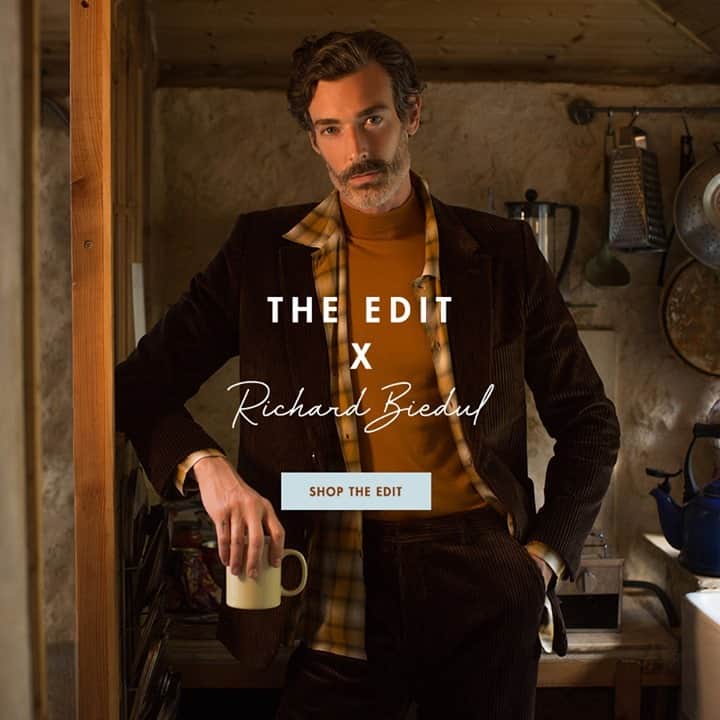 のインスタグラム：「Our Brand Ambassador Richard Biedul's edit is now live on www.johnsmedley.com   #MadeInEngland」