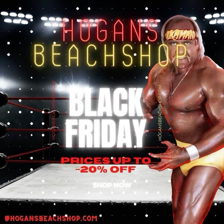 ハルク・ホーガンのインスタグラム：「💥HogansBeachShop Black Friday Sales are here & we have everything you need from Socks to Autographed @cardilloweightbelts 💪Sales on everything up to 20% Off 😱-besides autograph figures & Title Belts (LINK IS IN OUR BIO): Price Changes at checkout 💥 • @hulkhogan  • @hogansbeachshop  • @cardilloweightbelts  #blackfriday」