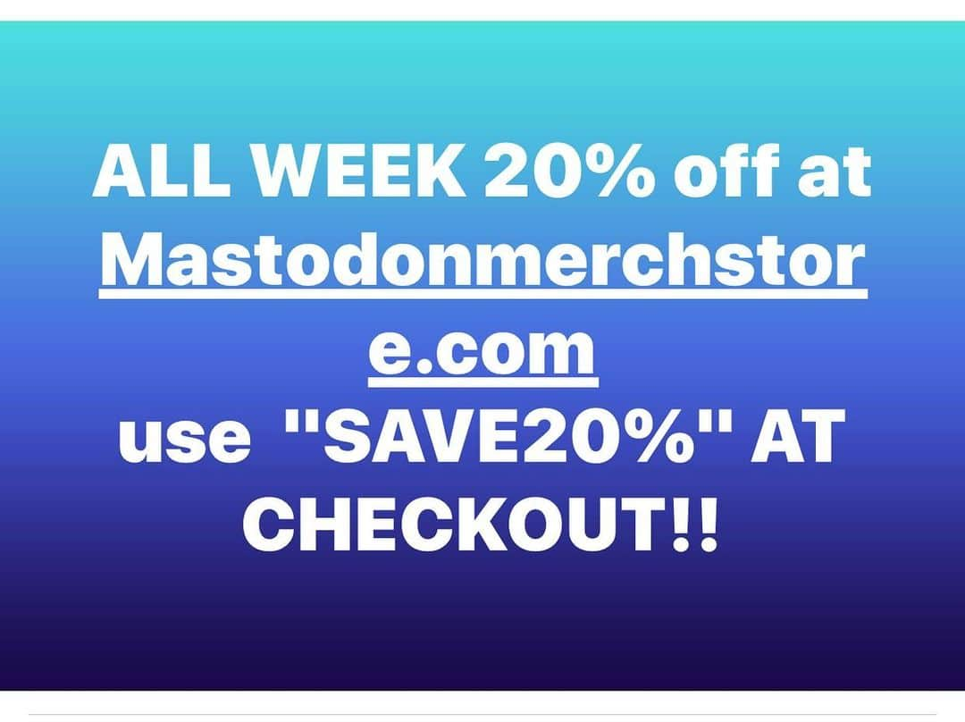 マストドンのインスタグラム：「Xmas is coming! 20% off everything in the store until Monday mastodonmerchstore.com」