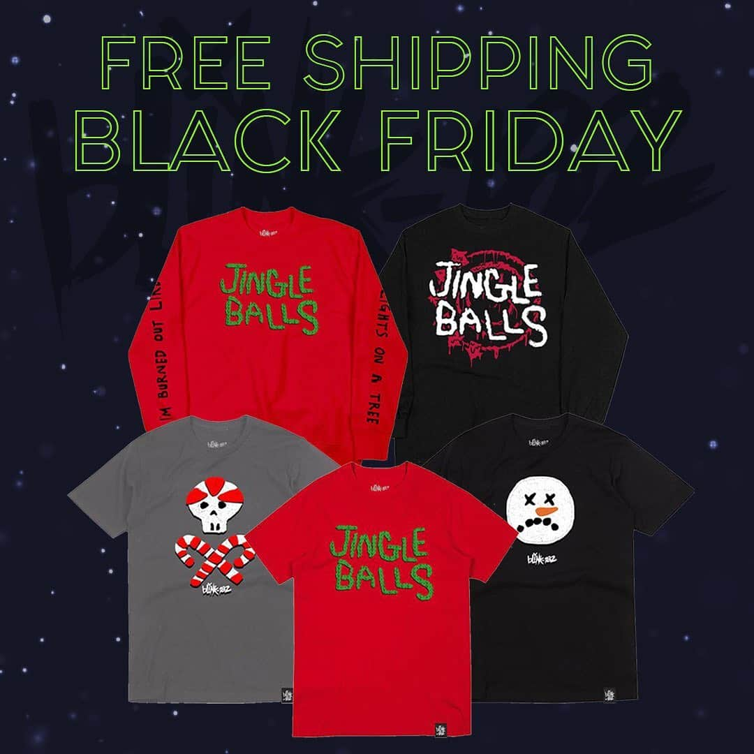 blink-182さんのインスタグラム写真 - (blink-182Instagram)「BLACK FRIDAY FREE SHIPPING! We saw all the comments last year, and we HAD to make these shirts from the NACS vid for our holiday drop this year. 🎄 Snag one for the crew, and also get FREE SHIPPING now thru Monday. 💪」11月28日 3時11分 - blink182