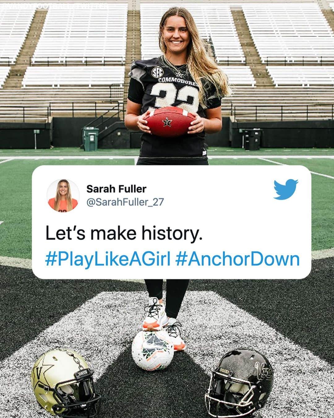 espnさんのインスタグラム写真 - (espnInstagram)「Historic moment for college football 👏   Vanderbilt is turning to women's soccer player Sarah Fuller to be its kicker on Saturday.  She could become the first woman to play in a Power 5 football game. (via @vandyfootball)」11月28日 4時10分 - espn