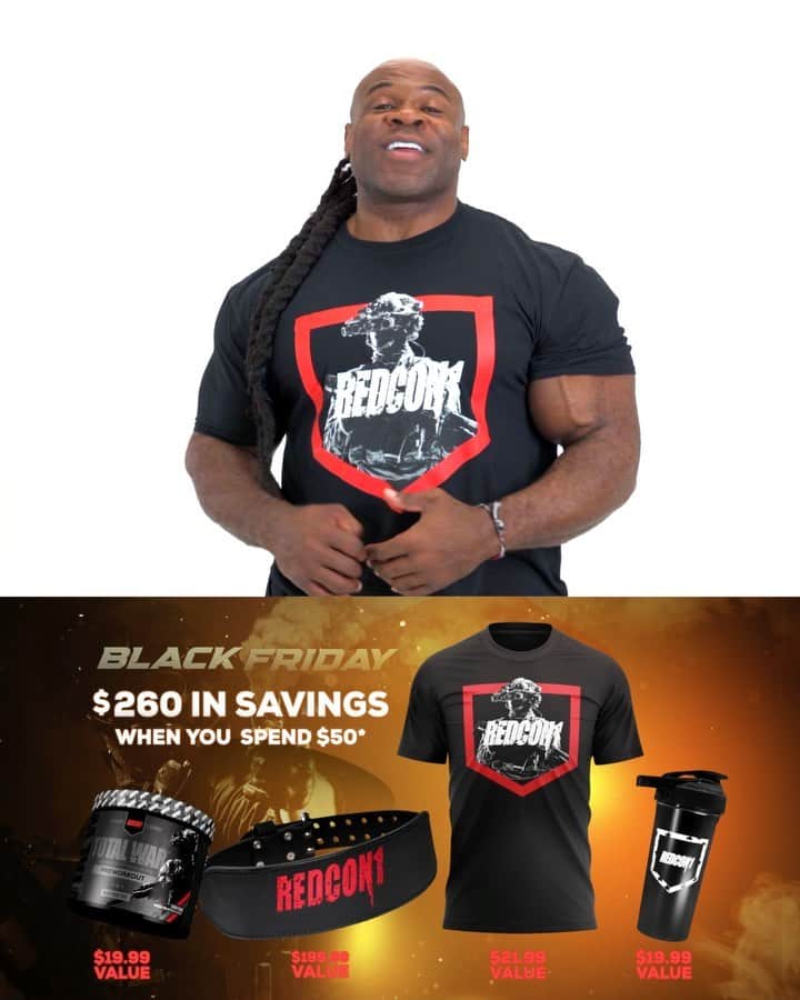 カイ・グリーンのインスタグラム：「🔥BLACK FRIDAY DEAL🔥@Redcon1 ‼️Spend just $50 on Redcon1.com, (Link in Bio)  —> FREE BLACK OPS BUNDLE that is worth $260!  - 🔥 The bundle includes👇🏾 ☑️Redcon1 Weight Lifting Belt ☑️Redcon1 Black Ops Shirt ☑️15 Serving Cherry Bomb Total War ☑️Black Ops Shaker ☑️33% OFF with code: BF33 •• While Supplies Last! site link in my bio!  - #Redcon1」