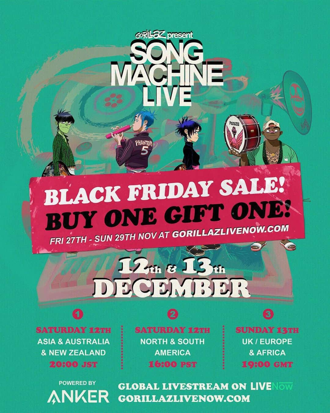 Gorillazさんのインスタグラム写真 - (GorillazInstagram)「✨ BUY ONE GIFT ONE ✨ on Song Machine Live tickets! 🎟 GORILLAZLIVENOW.COM Don’t miss the live stream event of the YEAR! You've got til midnight on Sunday 29th ⌛」11月28日 7時24分 - gorillaz