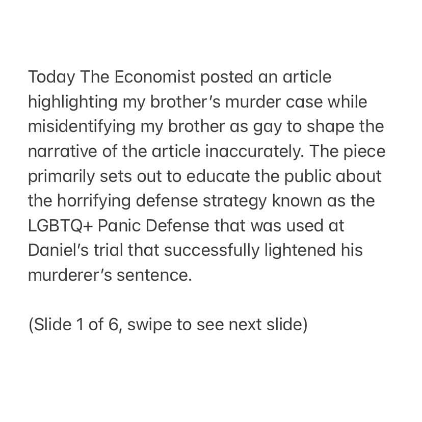 ローラ・スペンサーのインスタグラム：「In addition to reading the above 6 slides, I also recommend reading about the LGBTQ+ Panic Defense on The LGBT Bar Association’s website. They have been working tirelessly for years to ban its use in courtrooms nationwide. Their website provides a detailed map of current legislation being introduced in various states, states where it is already illegal, and states that have no movement at all on this important issue. If Daniel’s story moves you in any way, please continue to share the facts and talk with your local government officials. For instance Oklahoma, my brother and I’s home state, has yet to have any legislation introduced banning the use of the LGBTQ+ Panic Defense. Happy to work alongside anyone’s efforts to help change that horrible fact. 🏳️‍🌈🏳️‍⚧️❤️#lgbtqpanicdefense #lgbtqrights」