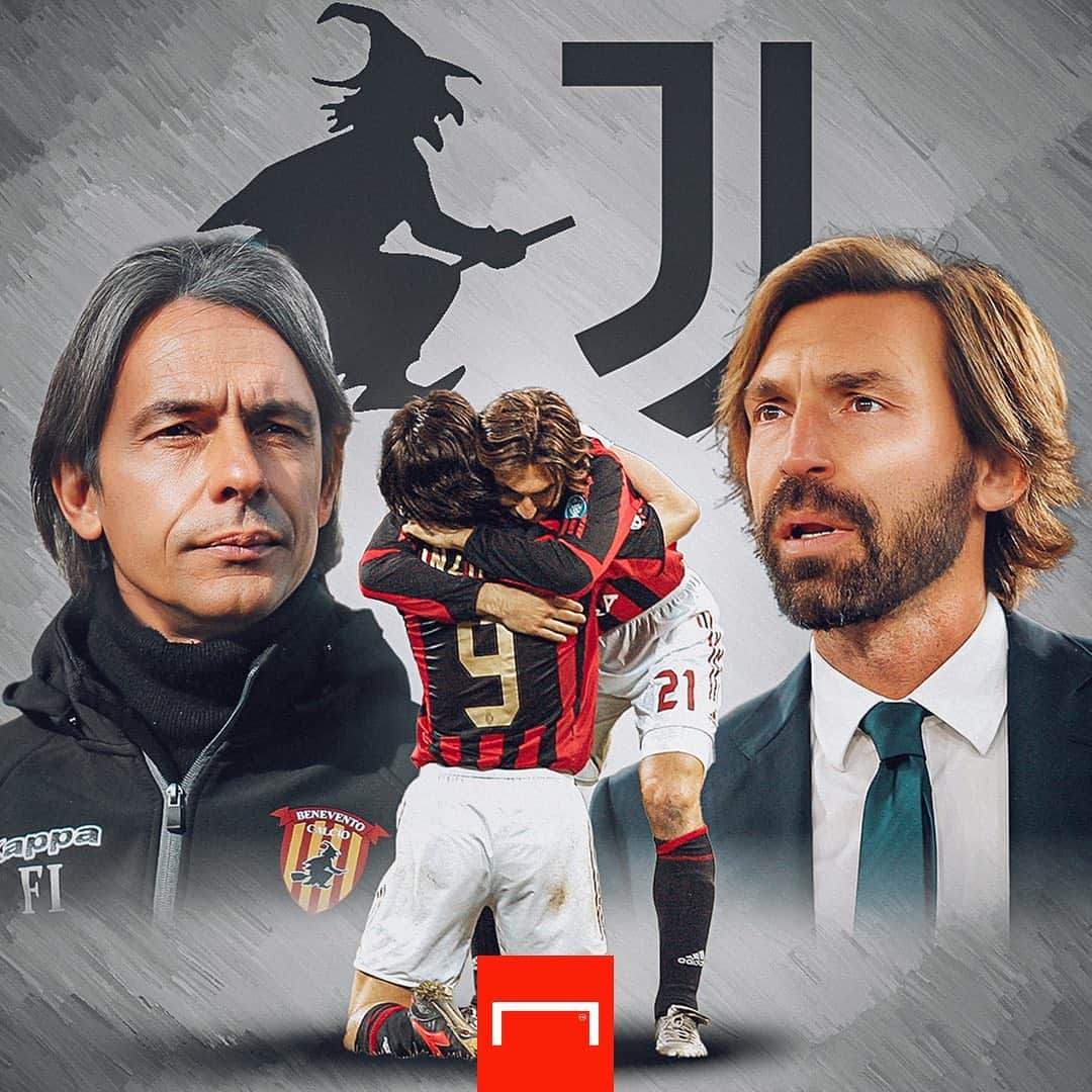 のインスタグラム：「. ＼🔴 #ミラン で共にプレーした2人が激突！⚫️／ かつてミランに黄金期をもたらした、#インザーギ と #ピルロ が監督として相まみえる！ . 🇮🇹#セリエA 第9節 🆚ベネヴェント×ユヴェントス 📅11月29日(日) ⏰02:00 KO . #soccer #football #seriea #benevento #juventus #milan #filippoinzaghi #inzaghi #andreapirlo #pirlo #サッカー #フットボール #ベネヴェント #ユヴェントス #⚽」
