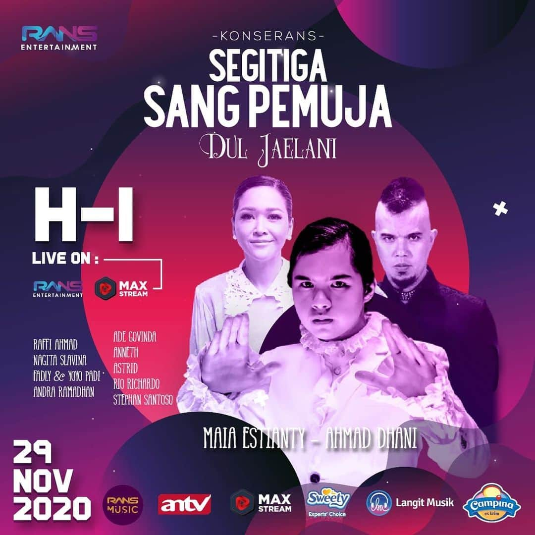 Raffi Ahmadさんのインスタグラム写真 - (Raffi AhmadInstagram)「Be Ready guys!!🔥🔥🔥 KONSERANS Segitiga Sang Pemuja @duljaelani , bakalan ngebawa kalian ke pengalaman menonton konser yang lebih dalam dan ngena ke hati kalian semua. . Inilah Segitiga Dul Jaelani, Mas @ahmaddhaniofficial dan Bunda @maiaestiantyreal yang saling terikat oleh ikatan yang tak terlihat tapi tetap terasa. . Besok Malam, Minggu 29 November 2020 Jam 19.00 Di Youtube @rans.entertainment dan @maxstream.tv !!👍🏻👍🏻☺️🔥🔥」11月28日 19時13分 - raffinagita1717