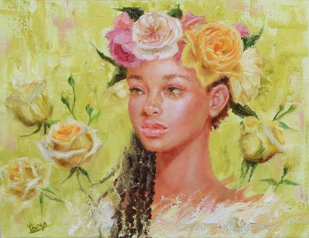 古賀陽子のインスタグラム：「“黄色い薔薇と花冠のニンフ”  ・ 【神戸個展 開催中】 油彩画家 古賀陽子 個展　〜Nymphの世界〜 開催日時: 2020年11月20日(金)〜12月1日(火) 11:00〜19:00  ※最終日は17:00まで ※25日(水)は休廊日です  場所: FLORE Artist Gallery 神戸市中央区山本通 1－7－9ブーミン北野  1F  アクセス: 阪急電鉄三宮駅・JR 三ノ宮駅 東出口→徒歩８分、阪神電鉄三宮西出口→徒歩５分、東海道新幹線新神戸駅→車５分  小作品から大作まで30点を超える新作を発表。 人物を中心に、小動物やお花の作品も展示いたします。  COVID-19感染拡大防止のため会場内ではマスクを着用の上、ソーシャルディスタンスを十分にお取りくださいますようお願い致します。  ●Web個展● ホームページへはプロフィール @y.koga7 から < オンラインショップ > https://yokokoga.official.ec 　販売期間 : 11/22(日) PM 9時～12/2(水) PM 9時  　ホームページからもアクセスいただけます。  < VRツアー > ※特別な機械は必要ありません。 　準備出来次第公開開始 :  ホームページよりご覧いただけます。 ーーーーーーーーーーーーーーー “ The Yellow roses and The Nymph with a Corolla”  【Web Exhibition】 Access from the link in bio Please enjoy the exhibition online.  【the online shop】 https://yokokoga.official.ec They are sold until Wed. 12/2 9pm Access from the link in bio  【The solo exhibition in Kobe】 “The World of Nymphs” 20th Nov. 2020〜1st Dec. 11:00am〜7:00 pm ※the final day→opens unti 5pm  ※close→Wed. 25th  Gallery: @floreartistgallery  FLORE Artist Gallery 神戸市中央区山本通 1－7－9ブーミン北野  1F  ———————————————————————  #アート #アーティスト #アートワーク  #アートコレクター #画家 #美術館 #作品 #絵画展 #アートのある暮らし #絵画のある暮らし #絵のある暮らし #アート好きな人と繋がりたい #ギャラリー #個展  #油絵 #画廊 #人物画 #美人画 #神戸 #三宮 #北野坂 #西宮 #art #artwork #gallery #artist #oilpaintartist #exhibition #古賀陽子 #yokokoga」