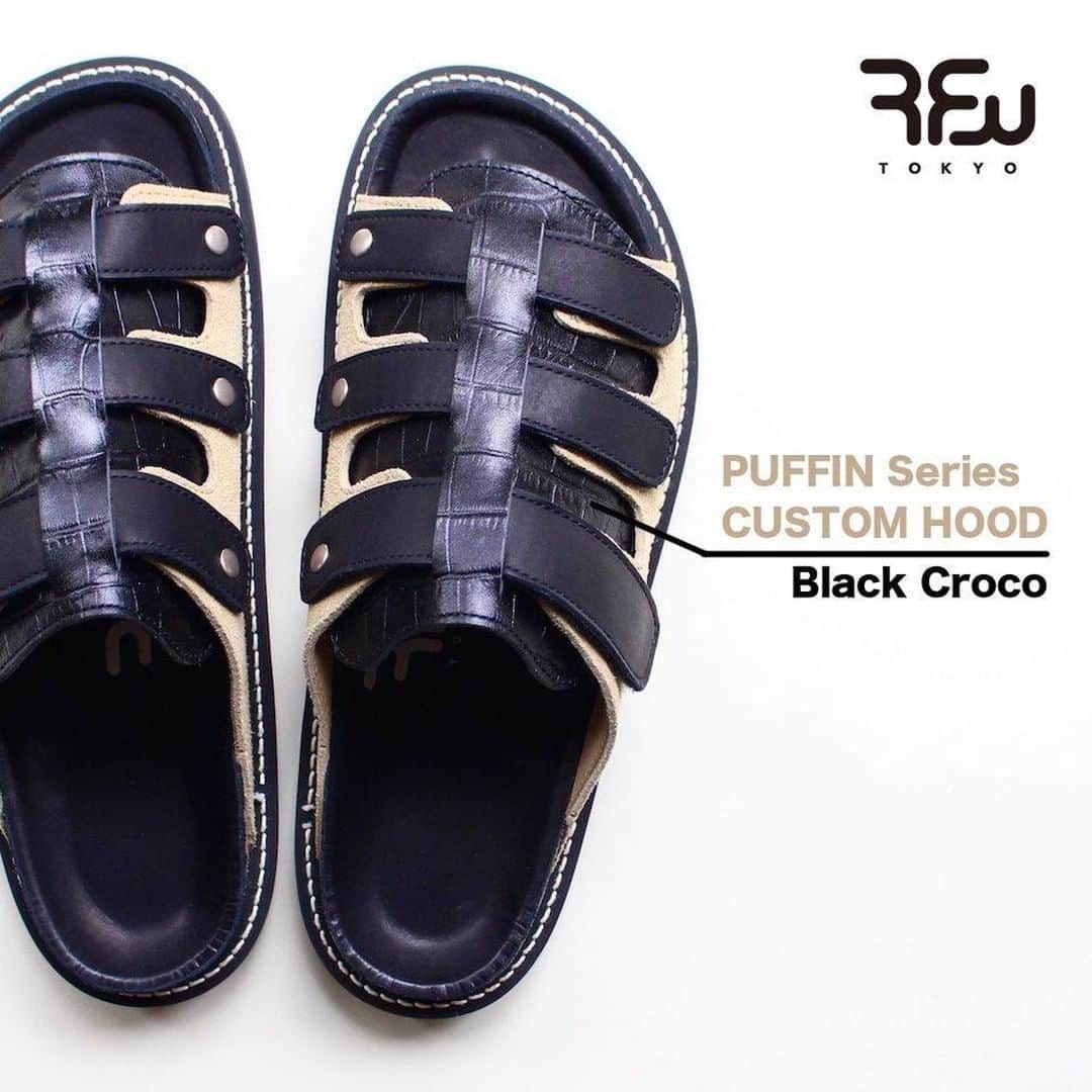 のインスタグラム：「【RFW PCK UPI】  PUFFIN Series  CUSTOM HOOD! -Black Croco-  www.rfwtokyo.com  #rfw #rfwtokyo #rhythmfootwear #sneaker #sneakers #kicks #instashoes #instakicks #sneakerhead #sneakerheads #nicekicks #sneakerfreak #kickstagram #2020aw #autum #winter #tokyo #shibuya #東京 #渋谷 #rpm #rhythmprimarymarket #black #crocodile #クロコダイル #custom」