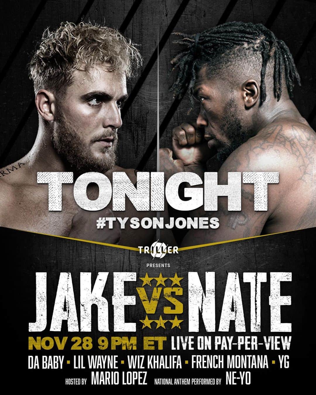 ネイト・ロビンソンのインスタグラム：「TONIGHT WE MAKE HISTORY, FIRST NBA Player to box professionally and beat up a Youtuber​. Order on Pay-Per-View through cable and satellite providers and PPV streaming at www.TysonOnTriller.com @triller #holdat #tysonjones #jakevsnate」