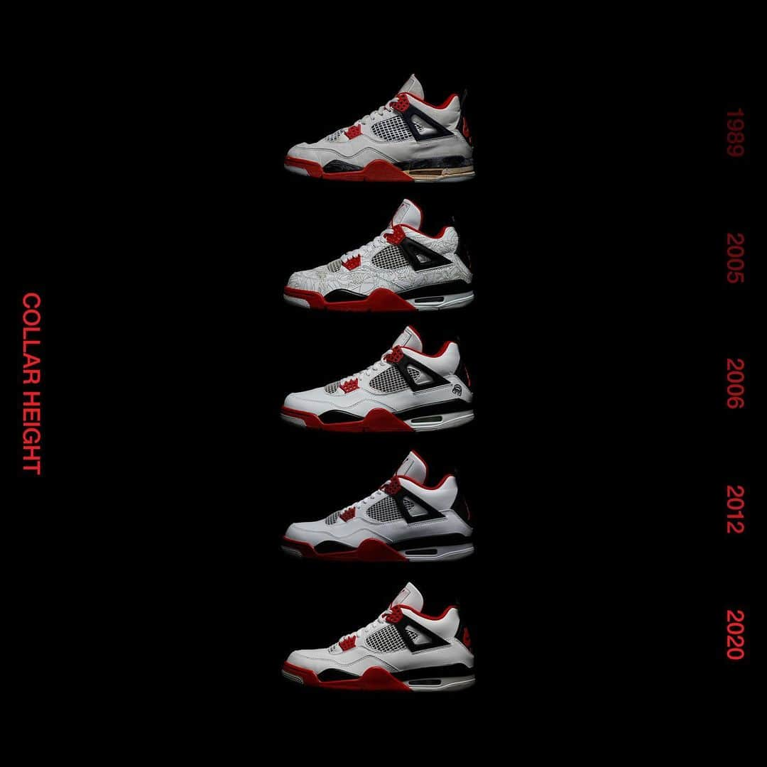 Flight Clubさんのインスタグラム写真 - (Flight ClubInstagram)「The Difference: Air Jordan 4 ‘Fire Red.’ The original from 1989 features NIKE on the outsole and a taller collar height. The OG returns truest to form with the 2020 edition.」11月29日 1時40分 - flightclub