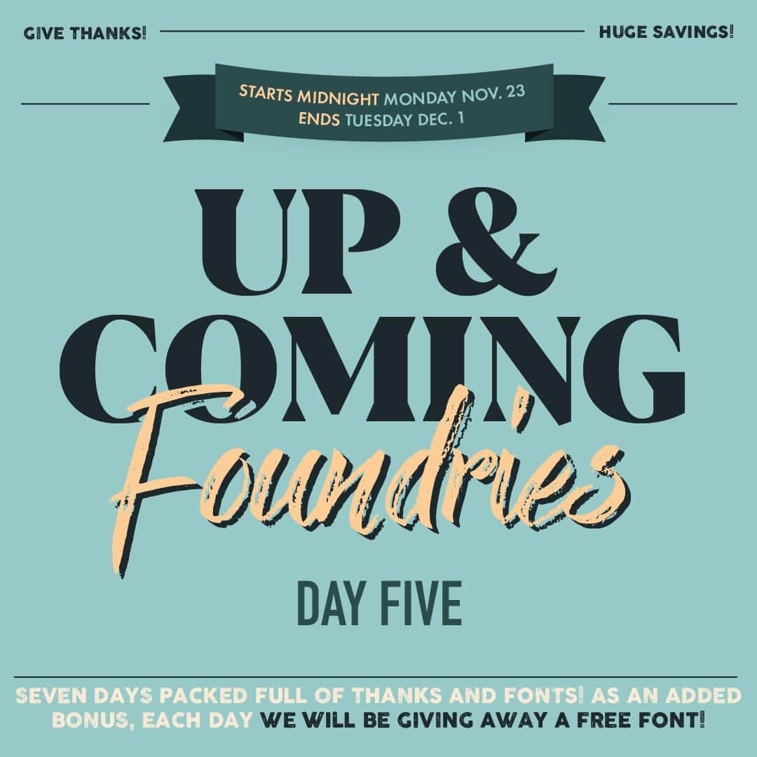 myfontsのインスタグラム：「It’s day 5 of the 2020 #BFCMFontSale, and we’re here for it ... hope you are too! Save big on up & coming foundries as well as individual & foundry-wide savings on plenty more, and watch your order confirmation for our free #font with purchase offer: https://bit.ly/2IKEGPE」
