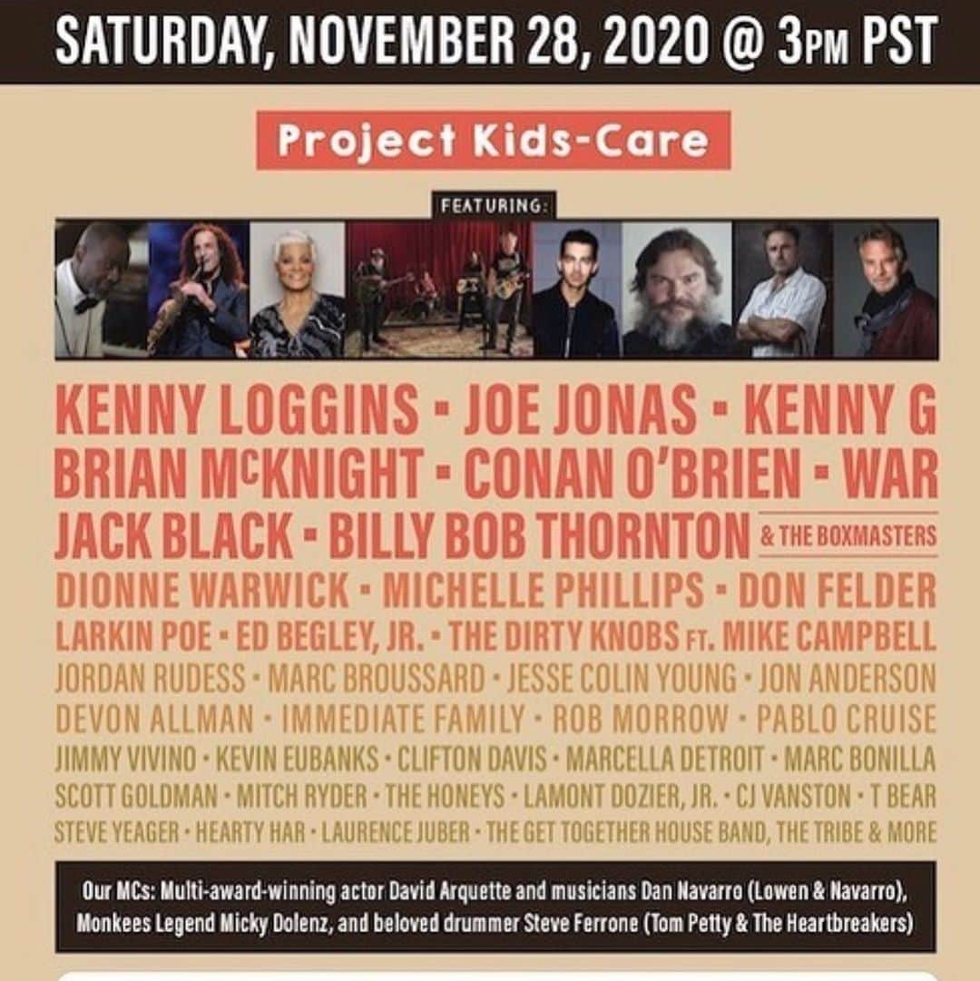 ロブ・モローのインスタグラム：「Today, Amigos! Tune in.  Great artists.  I’ll be popping up somewhere.  All-Star Telethon - Saturday - 3 pm PST  The GET TOGETHER FOUNDATION & ROCK CELLAR present Project Kids-Care, a live stream telethon / concert event benefitting under-served kids at the holidays!  FREE TO WATCH at alerttheglobe.com」