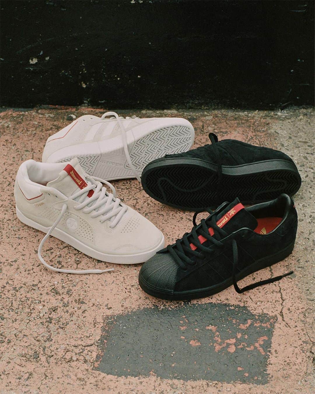 adidas Skateboardingのインスタグラム：「Skateboarding’s finest /// Superstar ADV x Thrasher and the Tyshawn x Thrasher. Available now in skate shops and online at adidas.com/skateboarding. • #adidasSkateboarding x #ThrasherMagazine」