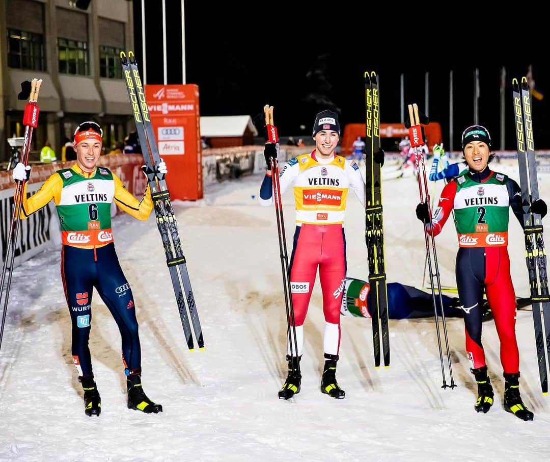 渡部暁斗のインスタグラム：「Ruka tour Day2/3. Happy to get on the podium in the early season!!  Congrats @riiberjarl and @ericfrenzel👏 #fisnoco #nordiccombined #fischerski #swix #oakley #goldwin #poc #livetoski #バスクリン #アミノバイタル  📷 @nordicfocus」