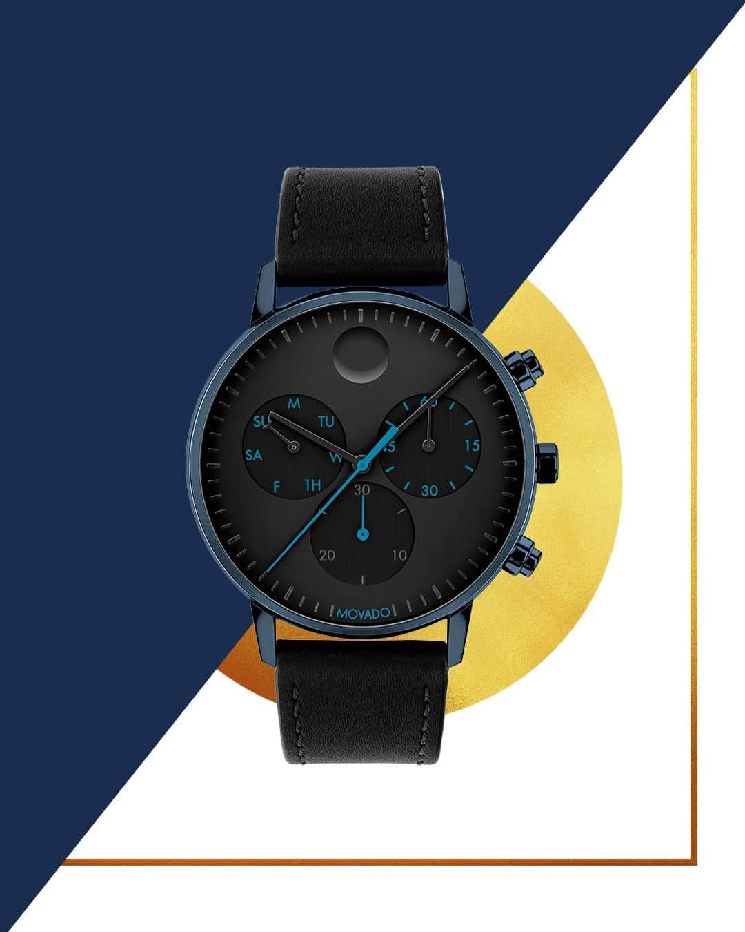 モバードのインスタグラム：「Black and blue with neon that pops! #MovadoFace」