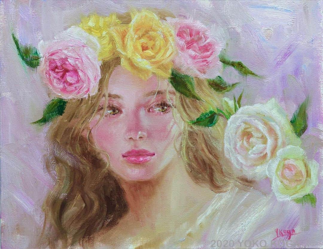 古賀陽子のインスタグラム：「“白い薔薇と花冠のニンフ”  ・ 【神戸個展 開催中】 油彩画家 古賀陽子 個展　〜Nymphの世界〜 開催日時: 2020年11月20日(金)〜12月1日(火) 11:00〜19:00  ※最終日は17:00まで ※25日(水)は休廊日です  場所: FLORE Artist Gallery 神戸市中央区山本通 1－7－9ブーミン北野  1F  アクセス: 阪急電鉄三宮駅・JR 三ノ宮駅 東出口→徒歩８分、阪神電鉄三宮西出口→徒歩５分、東海道新幹線新神戸駅→車５分  小作品から大作まで30点を超える新作を発表。 人物を中心に、小動物やお花の作品も展示いたします。  COVID-19感染拡大防止のため会場内ではマスクを着用の上、ソーシャルディスタンスを十分にお取りくださいますようお願い致します。  ●Web個展● ホームページへはプロフィール @y.koga7 から < オンラインショップ > https://yokokoga.official.ec 　販売期間 : 11/22(日) PM 9時～12/2(水) PM 9時  　ホームページからもアクセスいただけます。  < VRツアー > ※特別な機械は必要ありません。 　準備出来次第公開開始 :  ホームページよりご覧いただけます。 ーーーーーーーーーーーーーーー “ The White roses and The Nymph with a Corolla”  【Web Exhibition】 Access from the link in bio Please enjoy the exhibition online.  【the online shop】 https://yokokoga.official.ec They are sold until Wed. 12/2 9pm Access from the link in bio  【The solo exhibition in Kobe】 “The World of Nymphs” 20th Nov. 2020〜1st Dec. 11:00am〜7:00 pm ※the final day→opens unti 5pm  ※close→Wed. 25th  Gallery: @floreartistgallery  FLORE Artist Gallery 神戸市中央区山本通 1－7－9ブーミン北野  1F  ———————————————————————  #アート #アーティスト #アートワーク  #アートコレクター #画家 #美術館 #作品 #絵画展 #アートのある暮らし #絵画のある暮らし #絵のある暮らし #アート好きな人と繋がりたい #ギャラリー #個展  #油絵 #画廊 #人物画 #美人画 #神戸 #三宮 #北野坂 #西宮 #art #artwork #gallery #artist #oilpaintartist #exhibition #古賀陽子 #yokokoga」
