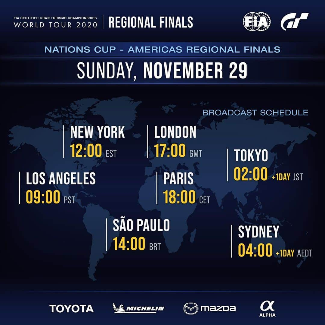 ルーカス・オルドネスのインスタグラム：「Si las Regional Finals Europa fueron emocionantes... creo que las Americas Regional Finals pueden ser un escándalo! Nos vemos HOY a las 18.00h (🇪🇸) y 14.00h (🇨🇱 🇧🇷) #FIAGTC @thegranturismo broadcast con @mc_epsilon a romperse la voz 🎙 *Enlace a carreras en mis stories.」