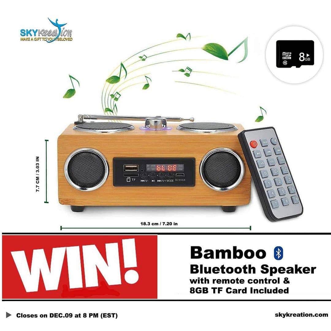 Insta Outfit Storeさんのインスタグラム写真 - (Insta Outfit StoreInstagram)「G I V E A W A Y 🔥 🔥 🔥  🔥 One lucky winner will have a chance to win this Amazing Bamboo Portable HiFi Bluetooth Speaker with Remote Control + 8GB TF Memory Card included from SKYKreation 😱 - enjoy your music everywhere with you. 💃 🕺  👉 All you have to do is...  1- like and share this post  2- follow @skykreation_com  3- comment & tag 3 friends in the @skykreation_com giveaway post  ➡️ You can have more chance to win if you also participate in the giveaway from FB (link in our page bio) 👆  THAT’S IT!  Make sure to do ALL 3 or your entry will not count!  Good luck!  open to all but free shipping limited to CANADA residents only.  Winners will be announced on December 10th, 2020  Giveaway is in no way endorsed or sponsored by Instagram. Just wanted to give wonderful goods away as a fun way of saying thanks to new followers! 💫  #skykreation #giveaways #giveaway #giveawaycontest #giveawaytime #giveawayalert #contest #techgiveaway #win #instagiveaway #contestgiveaway #giveawaywinner #contestalert #freegiveaways #freegiveaway #competition #win #sweepstakes #newgiveaway」11月29日 11時26分 - instaoutfitstore