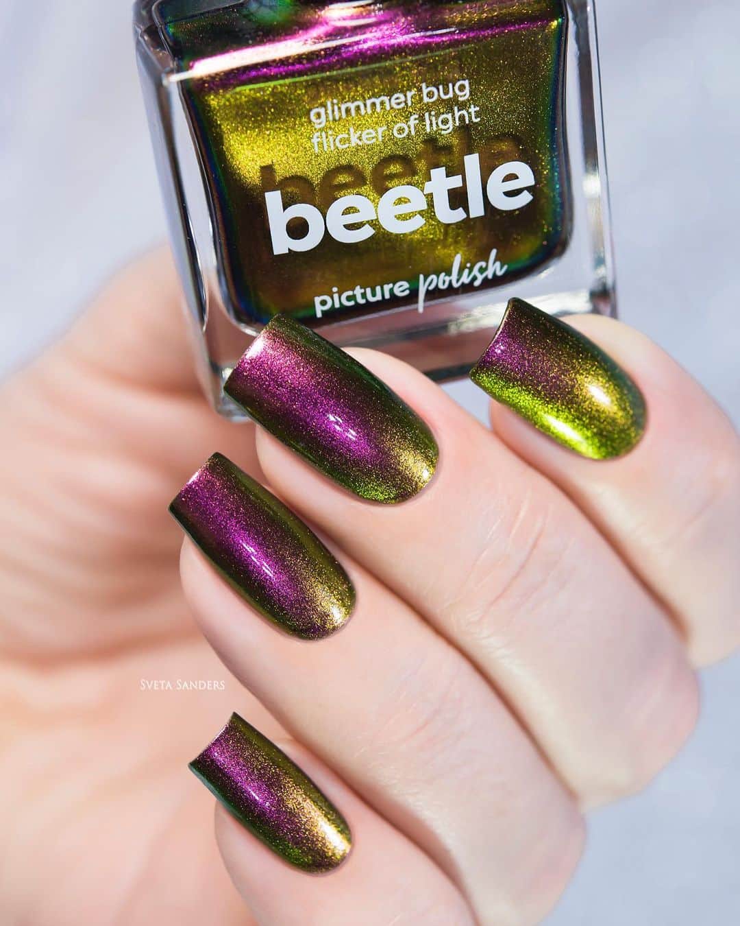Sveta Sandersのインスタグラム：「#PicturePolish Beetle @picturepolish  Один из самых ярких мультихромов, которые я встречала!😍🥰 Новинка от @picturepolish . Постепенно буду показывать все новые оттенки)」