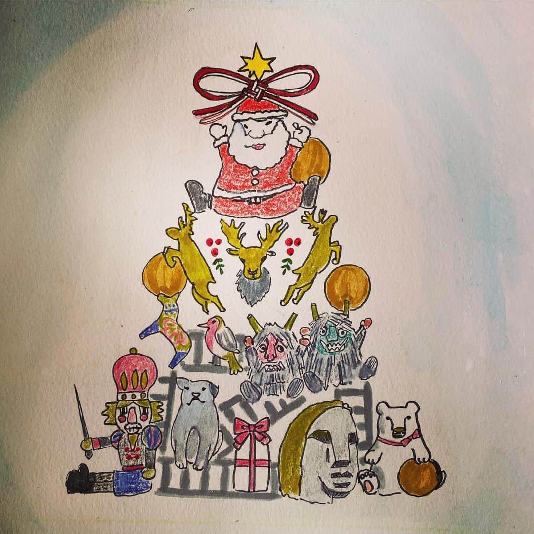 横沢ローラのインスタグラム：「Making Christmas album. The song is called “Scramle land”. As you can see there is the famous Shibuya scramble crossing! スクランブルランド、と言う曲の絵。#onomatopel #横沢ローラ #laurayokozawa #横沢ローラの絵 #shibuyachristmascarols #シブヤクリスマスキャロル #渋谷はのクリスマスキャロル #watercolorpainting #christmascard #christmasspirit #share」