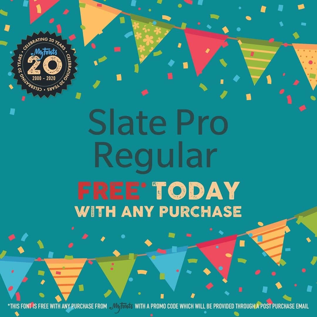myfontsのインスタグラム：「Our #blackfriday / #cybermonday #fontsale, aka #BFCMFontSale, is in full swing! Watch your order confirmation for our free font order – Slate is today’s freebie with any purchase: https://bit.ly/2IKEGPE」