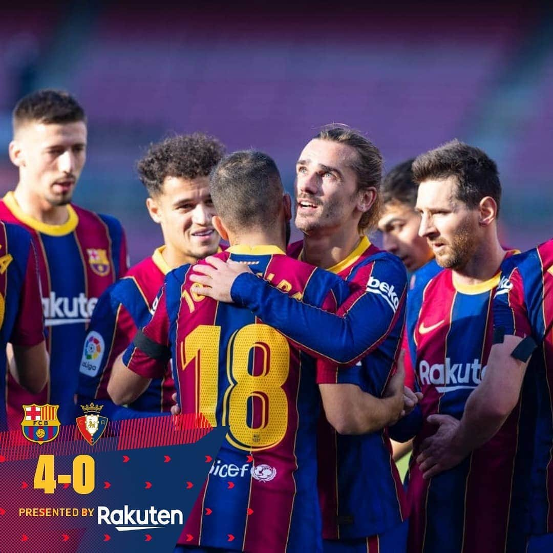 FCバルセロナさんのインスタグラム写真 - (FCバルセロナInstagram)「🥳 Big win on a special day! 💙❤️ Barça 4-0 Osasuna ⚽️ Braithwaite, Griezmann, Coutinho, Messi」11月29日 23時55分 - fcbarcelona