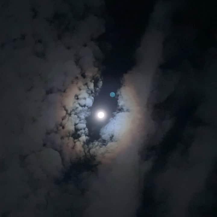 のインスタグラム：「さっきみた十五夜お月さんと雲が綺麗だったの！ 月が旅してるみたいでした。 またまたiMovieに入ってるサウンド From The Earth というすてきタイトルを選んであててみたらぴったりでした❤️ 音と一緒にご覧下さいね。 #はやく寝るつもりだった #ゴミすてにいったら空に誘惑されました」