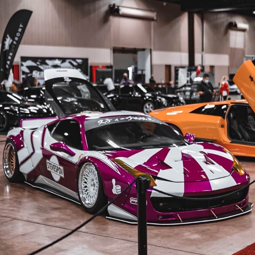 スティーブのインスタグラム：「Love this shot!! Thanks to all the people who made my crazy ferrari build possible!  @hre_wheels @hre_wheels_japan @liquimoly.usa.canada @liquimolyjapan  @protectivefilmsolutions @fiexhaust @azr_exotics @alpharestyling @chassisfab @carbontastic @ofcustoms @interactiveautomotive @topspeedpro1 @topspeedpro1」