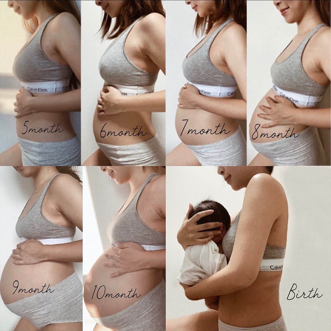 ayacasuのインスタグラム：「* * * ぽんぽこりんなお腹🤰🏼 毎月撮っておいたの思い出した〜😂🙌🏻 * 悠陽👶🏻ちっちゃかったのに ほんま漫画みたいな腹のデカさやったな🤣❤️ そら体も歪むか😅🙌🏻 歩き方が変とmomに言われて💦 (尾てい骨が痛くて) 1時間だけ悠陽👶🏻見てもらって 久々にマッサージと骨盤矯正行ってんけど 今まで蓄積されてきたコリ+出産と産後のダメージ でドン引かれました。笑 他にも色々産後のマイナートラブルあり😅🙌🏻 いやまぢで人産むって並大抵のことじゃないなって 改めて思ったなー😭💦 これからもっと大変やしなかなか 自分のこと気にする時間なんかないけど かーちゃんいての👶🏻やもんね😅🙌🏻 たまには体労ったり息抜きも必要やね🥺 世の中のママさん方お疲れ様です🥺✨✨ * * * #マタニティフォト#matanity #初マタ#マタママ#プレママ#10月出産予定 #妊婦#妊婦コーデ#男の子ママ#pragnant#ママリ#ぷんにー#セルフマタニティフォト #秋生まれベビー #男の子ベビー #妊婦記録 #あやかすベビー #babyinme #マタニティー #マタアカ #初ママ #新米ママ #関西ママ #親子 #令和2年ベビー #出産 #出産報告 #ママデビュー #赤ちゃんのいる生活 #新生児」