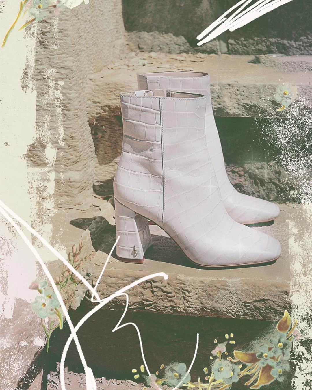 サムエデルマンのインスタグラム：「For the CHALLENGER, the CODIE Ankle Bootie in Bright White Croc Tap to Shop  #SamEdelman #SpiritofSam #Holiday2020 #TheChallenger」