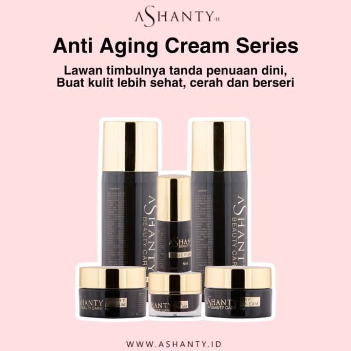 ASHANTY BEAUTY CREAM OFFICIALのインスタグラム：「Anti Aging Cream Series by Ashanty dengan kandungan SPF 15 dan vitamin E, serta antioksidan membantu regenerasi sel kulitmu lebih optimal. Membantu menyamarkan kerutan, flek hitam dan garis halus, kulit wajah terasa lebih sehat, cerah dan kenyal ✨」