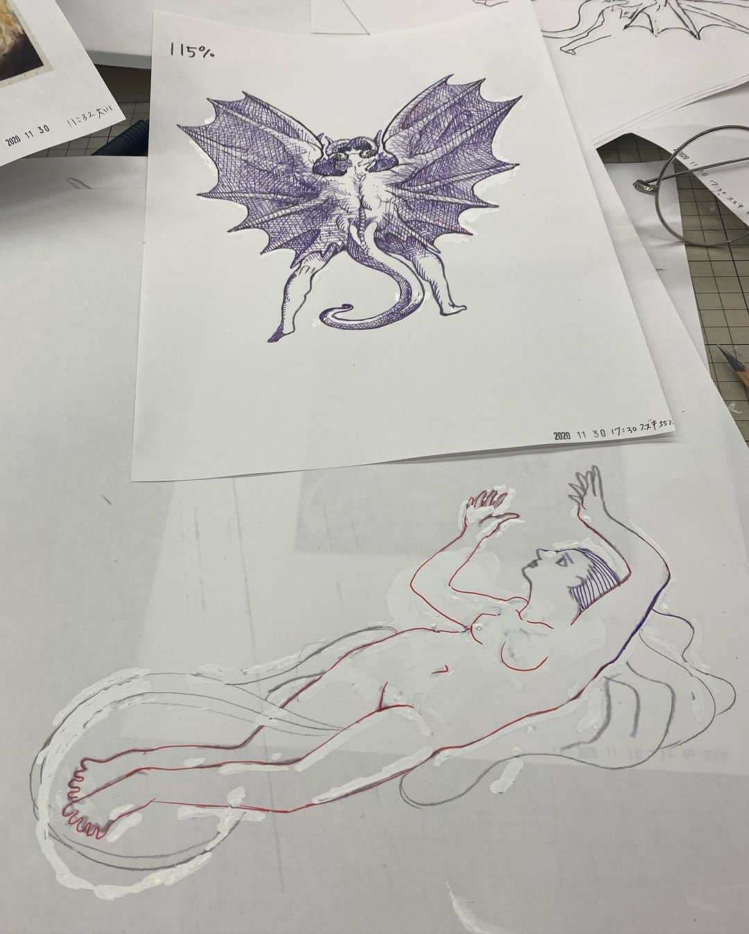 村上隆さんのインスタグラム写真 - (村上隆Instagram)「It's been a while since I've been drawing a pen. Of course, the reference source is William Blake! And the "Red dragon"!」11月30日 22時56分 - takashipom