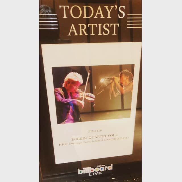 のインスタグラム：「昨日はビルボードへ✨ ロッキンカルテット🎻私は二回目の参戦✨ . 久しぶりの生ライブに終始感動しっぱなしでした🥺 ナッシングスの曲がこんな風にアレンジされるなんて、、チェロすごいことにw 拓ちゃんも気持ちよさそうに歌ってたな〜👍🏻 . この日、開催できるか不安だったってステージ上の拓ちゃんとNAOTOさんも話していて スタッフの皆さんのお陰ですと感謝されていました。 本当にそう、みんな頑張ってる。 無事に開催されて本当に良かった✨ こんな素晴らしいshowが見れて幸せでした！！ バイオリンってやっぱり素敵だ🎻✨ . #naoto #nothingscarvedinstone  #rockinquartet #billboard」