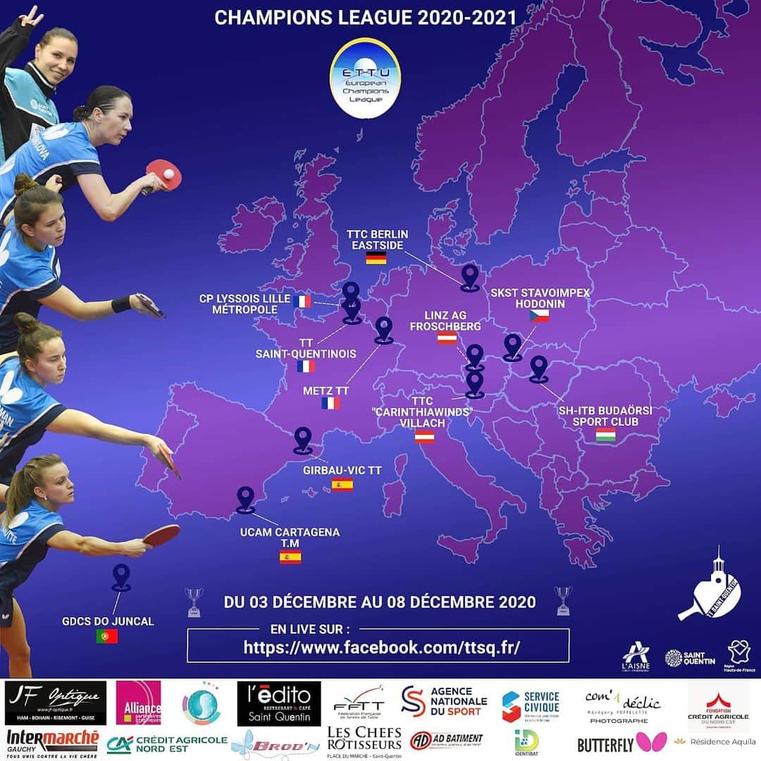 DE NUTTE Sarahのインスタグラム：「Getting ready for the Champions League bubble event in Linz from 3rd-8th of December 🇦🇹 . Follow all our matches live 🎥 on our club's Facebook page:  . https://www.facebook.com/ttsq.fr/ . Allez St. Quentin!! 🇨🇵💪🏼」