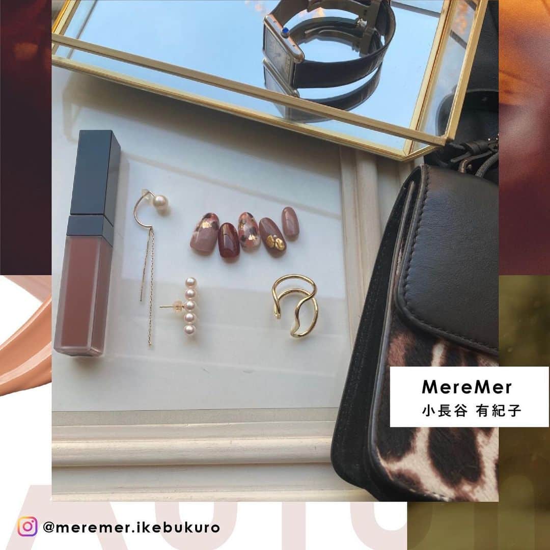 のインスタグラム：「para gel × Autumn . 【使用色】 #AMD48 #S32 #M020 #AMD41 #AMD46 . 【Photo by】 MereMer 小長谷　有紀子 @meremer.ikebukuro . #paragel #gelnails #nailart #ネイルアート #パラジェル #ノンサンディング #ジェルネイル #nailselect #ネイルセレクト#nail #ネイル #Autumn #秋 #fashion #make #秋ネイル #ファッション #メイク」