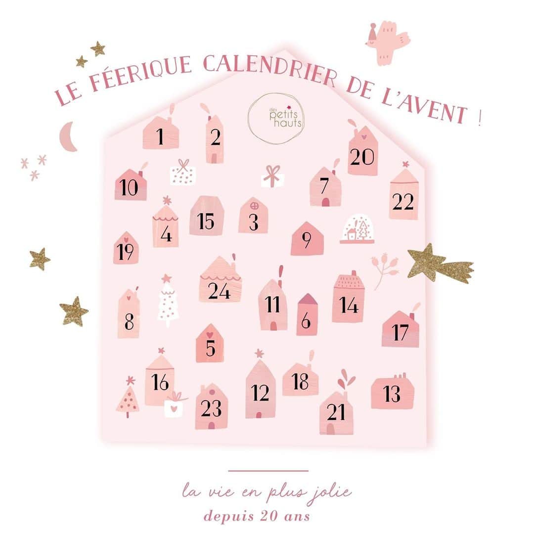 デプチオーのインスタグラム：「LE FÉERIQUE CALENDRIER DE L'AVENT ✨⁠ « J-25 avant Noël» : Le compte à rebours est (presque) lancé ! ⁠ Pour célébrer nos 20 ans et patienter jusqu’à Noël, nous vous proposons dès demain notre tout premier Calendrier de l’Avent digital ⁠ Pour l’occasion, nous avons choisi une sélection de produits Des Petits Hauts (oui il y aura bien du rose et des paillettes !) & une sélection d’objets de nos partenaires créateurs chouchous et historiques.⁠ ⁠ C’est aussi ça la magie – l’esprit de noël : valoriser et soutenir les artisans, les petites entreprises que l’on aime tant depuis des années !⁠ ⁠ Rendez-vous dés demain, chaque jour ici et sur notre site www.despetitshauts.com⁠ pour tenter de remporter toutes les jolies surprises⁠ ⁠ On croise les doigts pour vous !⁠ ⁠ #despetitshauts #despetitshautsaddict #despetitsmoments #calendrierdelavent #lavieenplusjoliedepuis20ans #lavieenplusjolie」