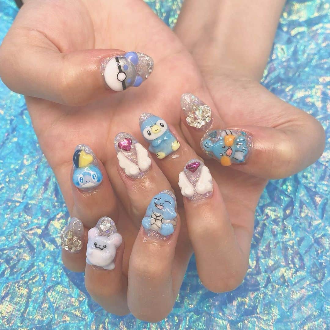 山本優菜さんのインスタグラム写真 山本優菜instagram にゅーねいる 水タイプポケモンのネイルだよ お披露目に向けて担当カラーの水色ネイルにした 小指にはシンデレラ宣言イメージしたティアラ付けたー ポケモン ポケモンネイル ポッチャマ