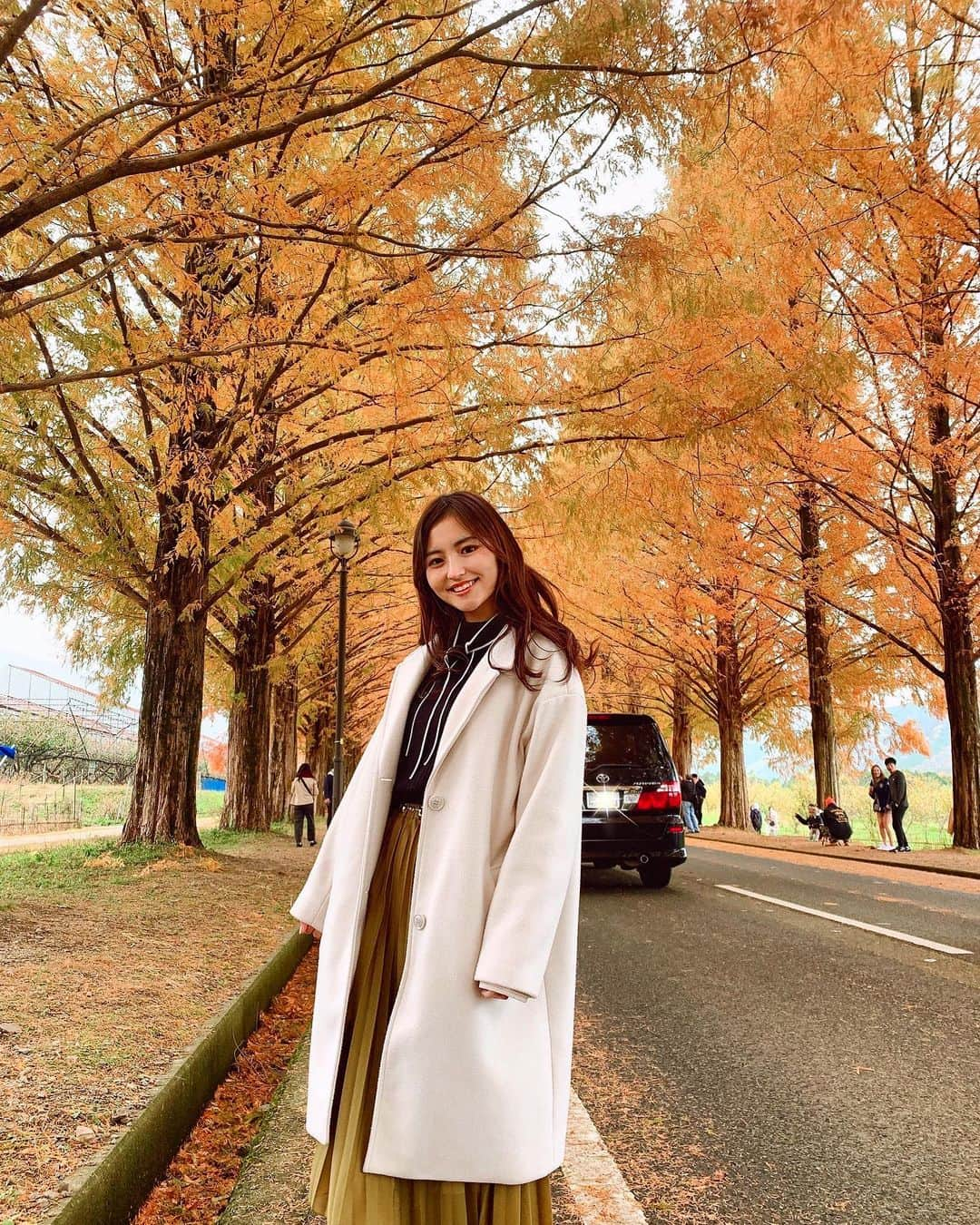 今川あかりのインスタグラム：「紅葉してた🍁🍁 ・ ・ #メタセコイア並木  #紅葉狩り  #🍁  #🍁🍂」