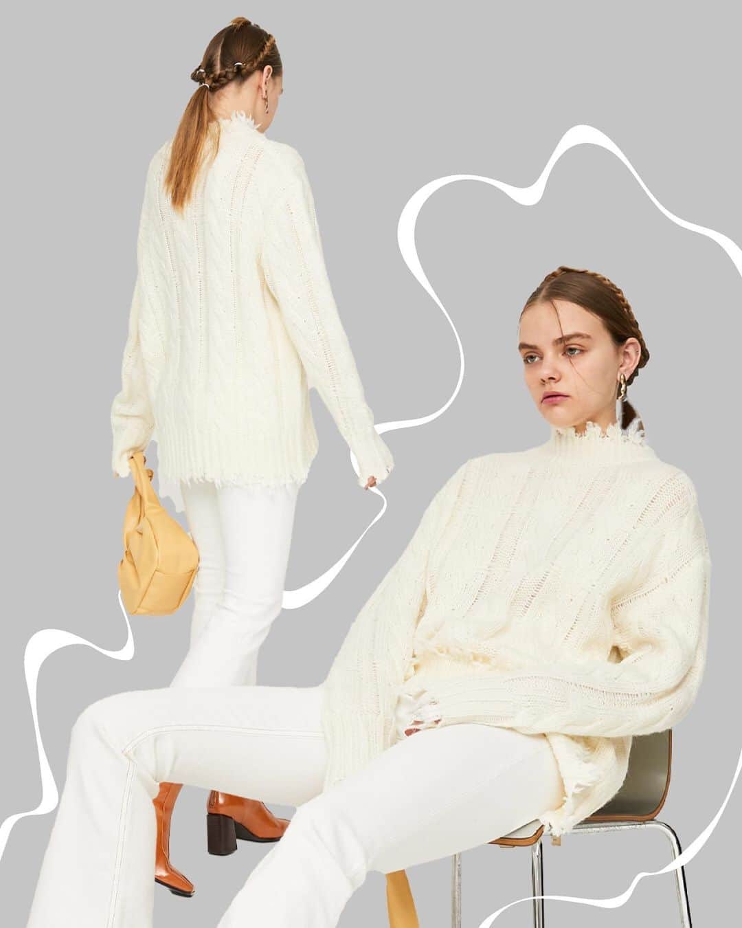 のインスタグラム：「SLY'S RECOMMEND KNIT ITEM ——————————————————— SLY店舗・SHEL'TTER WEBSTORE・ZOZOTOWNにて発売中  ☑︎DAMAGED WOOL MIX LOOSE TOPS (030DAH70-6990) O/WHT,BLK,BEG ¥9,000+tax ㅤㅤㅤㅤㅤㅤㅤㅤㅤㅤㅤㅤㅤ トレンド感のあるダメージ加工を施し一枚で印象的なデザインに。 ゆったりとしたシルエットなので、体型を気にせず着用できるのも嬉しいポイント。 ——————————————————— #SLY #SLY_fav」