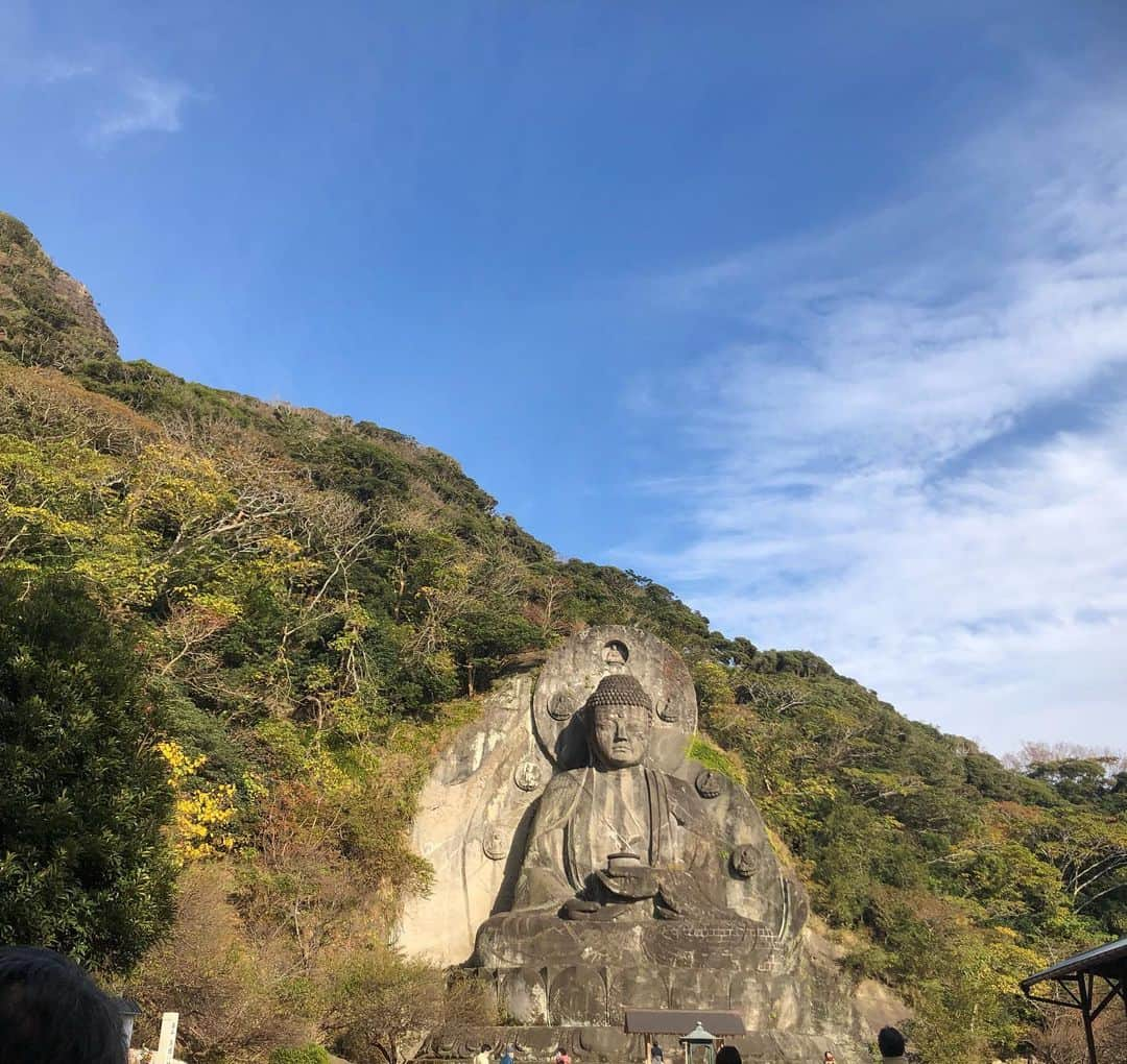 小野真弓さんのインスタグラム写真 - (小野真弓Instagram)「鋸山⛰わん散歩🐾 日本寺の大仏さま、お参り編。 素敵なところ過ぎて、 ハルくんも最後は、帰りたくない💨💨 となりました🐶✨🌴🌴🌴 #日本寺#日本寺大仏 #鋸山 #千葉県#富津市#千葉散歩#千葉巡り#千葉暮らし#犬とお出かけ#わん散歩#プチ登山#車でショートカット#鋸山登山自動車道 #ロープウェイもあるよ#猿もいたよ#帰りたくない犬 追記✏️2匹のリードは連結して縛ってあります。気にしてくださった方ありがとうございます。改めて犬の安全には気をつけますね^ ^」12月1日 7時28分 - hanaharuaroi