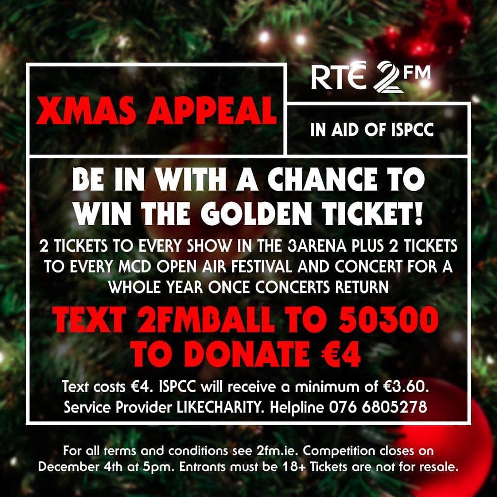 ホージアのインスタグラム：「This is for a fantastic cause. All in aid of @ispcc_childline and the prize is off the charts; 2 tickets to every 3 arena show and MCD open air festival and concert for a year. Closes Friday if you’re in a position to buy a ticket! Much love」
